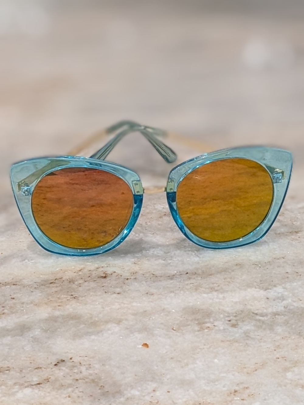 Women’s Teal Transparent Frame Sunglasses with Orange Lenses - Picture 2 of 6